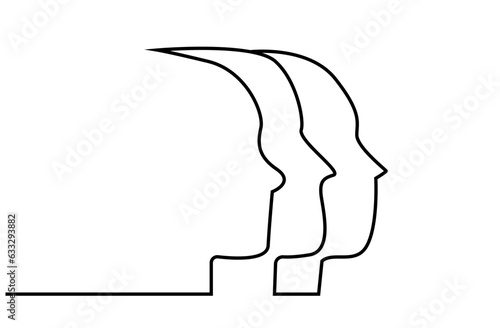 three human heads together business health portrait line art