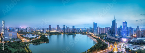 Aerial photo of a large panoramic night view of Hefei City in Anhui Province..