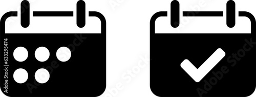 Simple Black and White Calendar Time Appointment Icon Set. Vector Image.