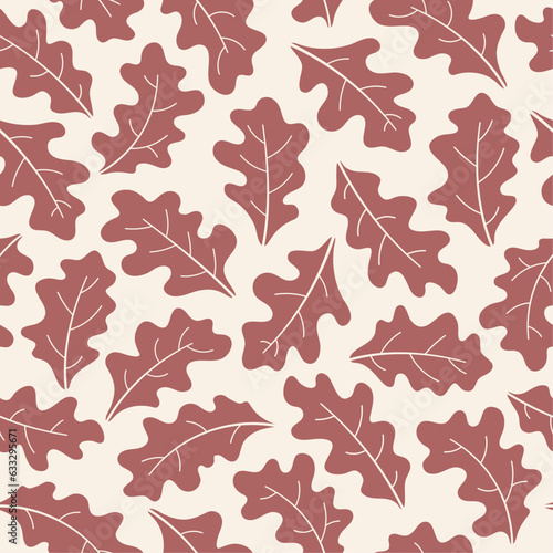 Seamless autumn pattern with oak leaves.