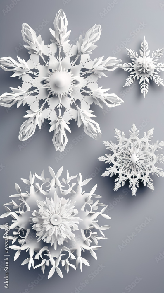 Paper snowflakes on a gray background, generative AI. Paper snowflakes on a gray background, generative AI.