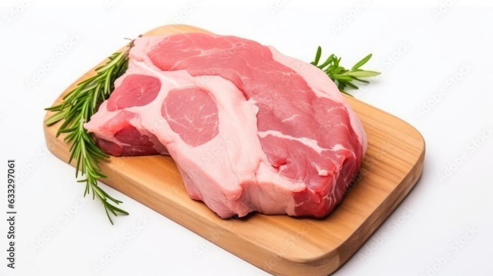 Fresh pork on the wooden on white isolated background Fresh pork on the wooden on white isolated background