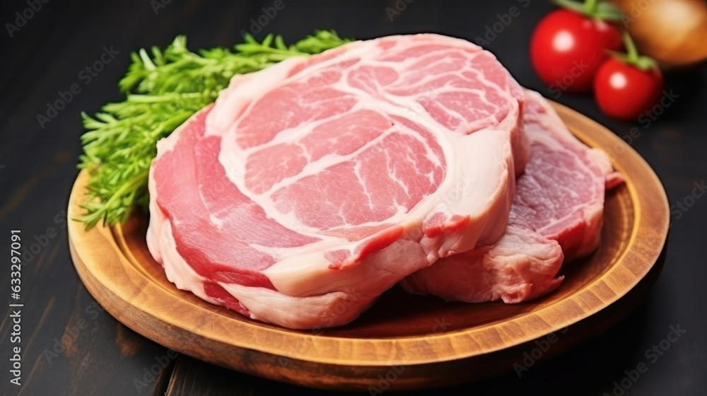 Fresh pork on the wooden on white isolated background Fresh pork on the wooden on white isolated background