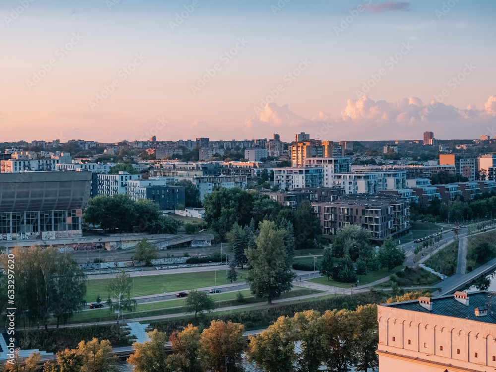 Vilnius, Lithuania - 07 30 2023: Panorama of urban residential areas near Vilnius city center