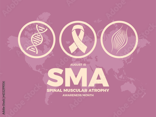 August is Spinal Muscular Atrophy (SMA) Awareness Month vector illustration. Cream ivory awareness ribbon, DNA, muscle round icon set vector. Neuromuscular disease symbol. Important day