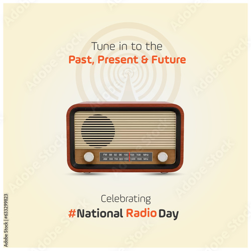 National Radio Day, August 20, Tune in to the Present, Past and Future. Social Media Creative Vector Template 