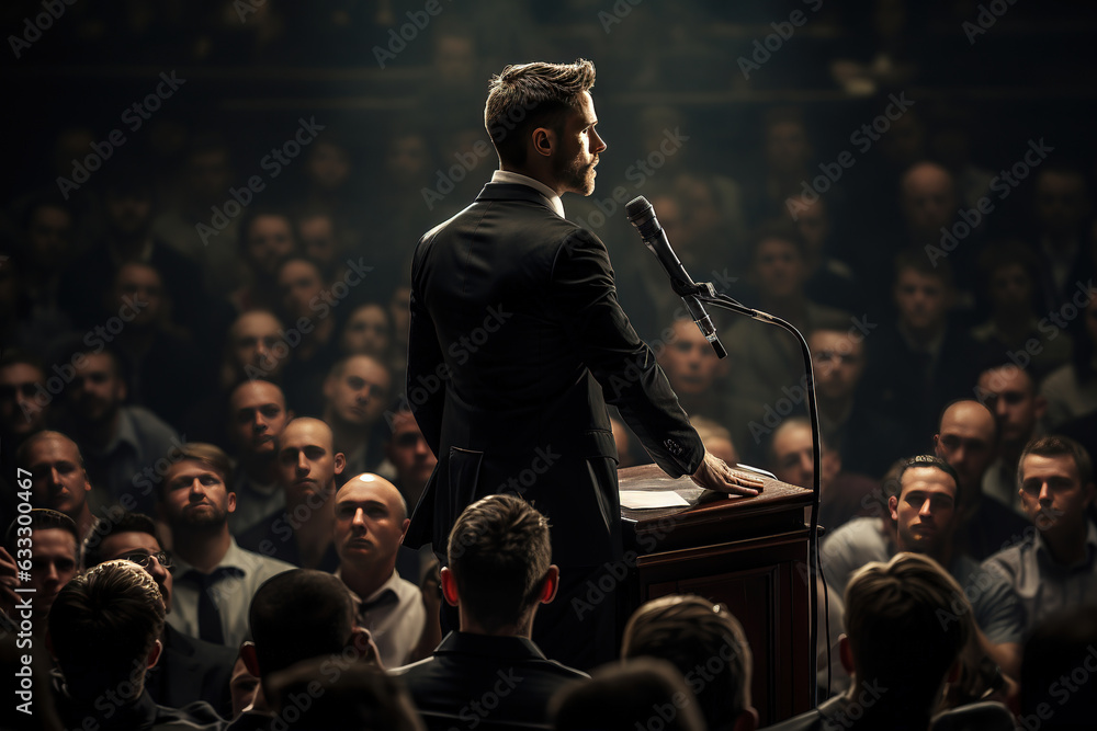 A man giving a speech in front of other people