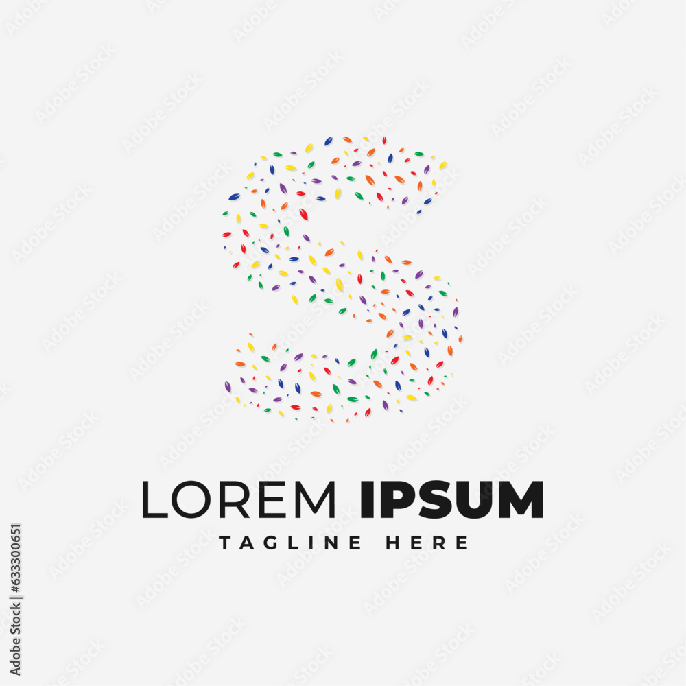 S letter logo design template with colorful confetti leaf vector
