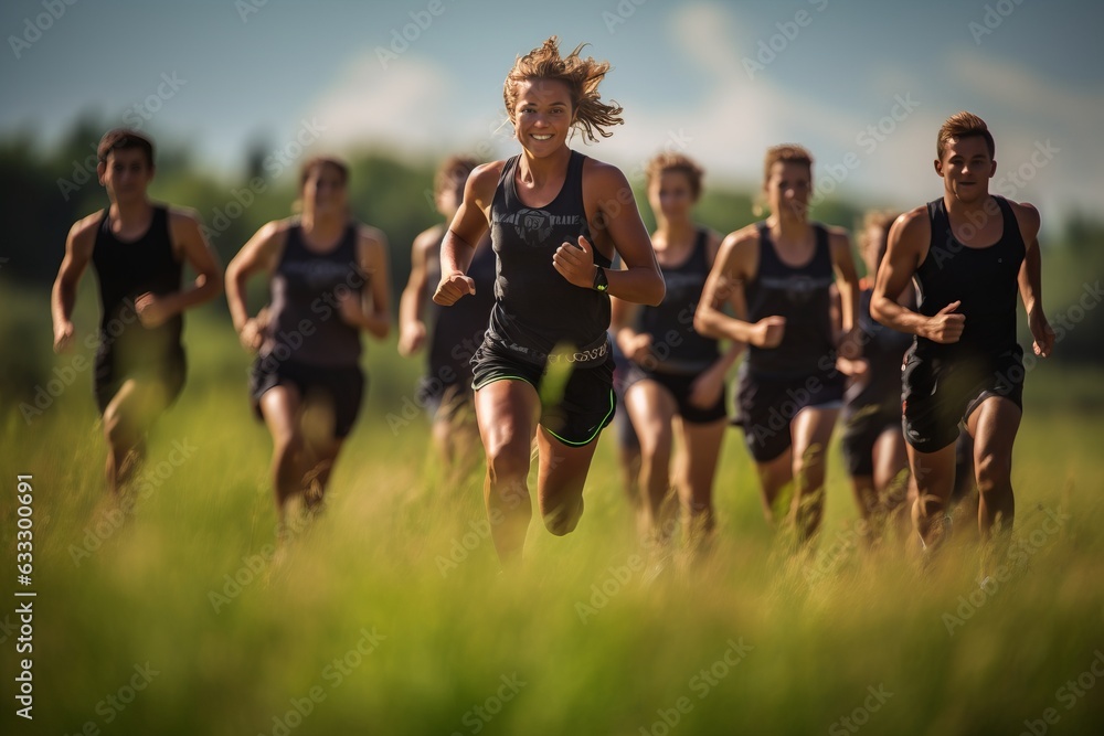 Obraz premium many young teenage male and female adults doing sports outside. Athletic training and bodies in young age