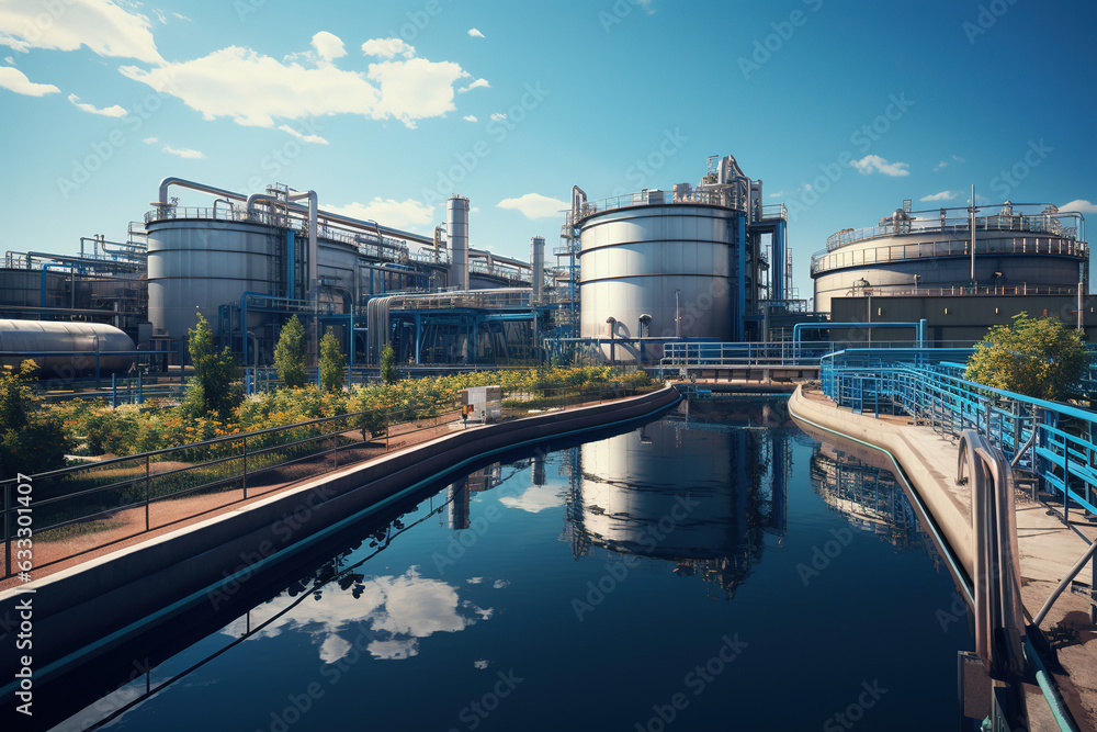 Modern urban wastewater treatment plant. Water purification is the