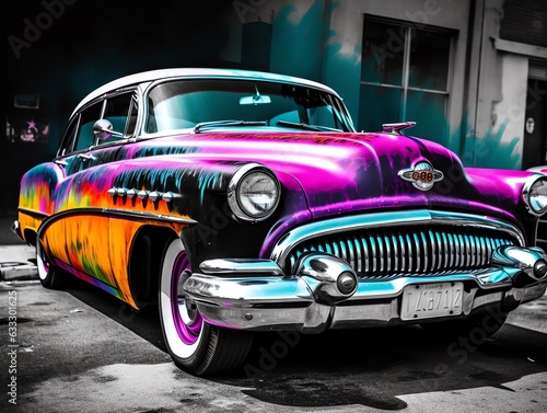 Color Splash of a Old School Vintage Car 