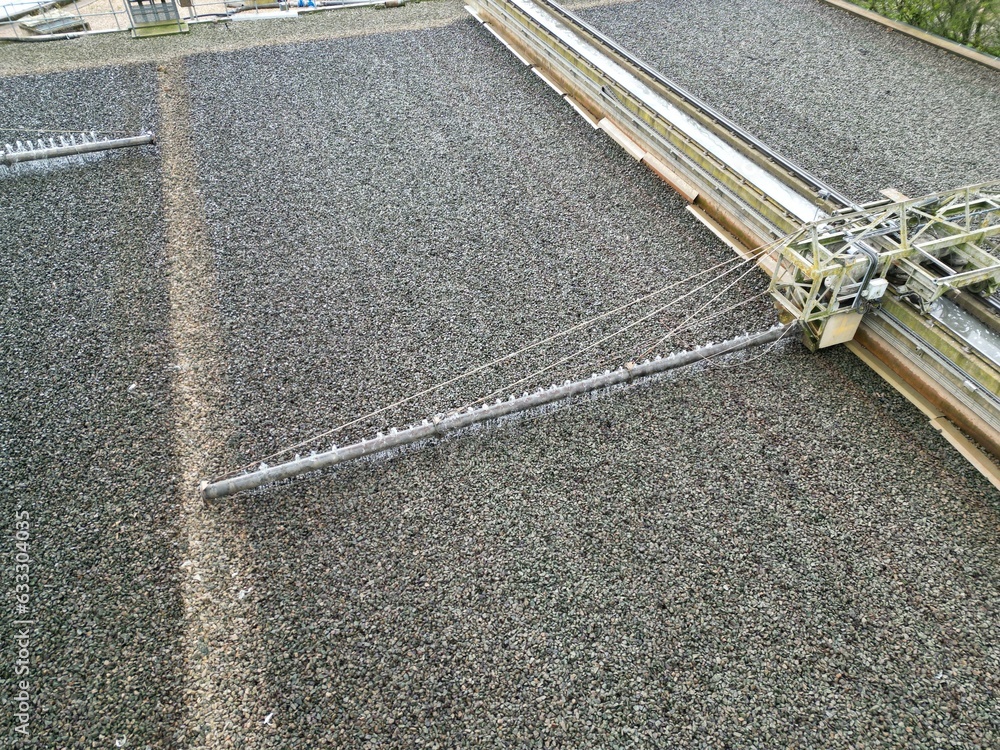 Fototapeta premium Filter beds Water treatment plant Saffron Walden Essex UK aerial view