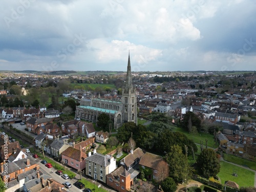 St Marys Church Saffron Walden Essex UK drone Aerial