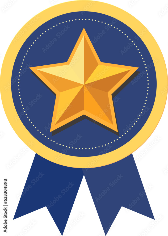 Golden star medal with ribbon, the first prize design element object.