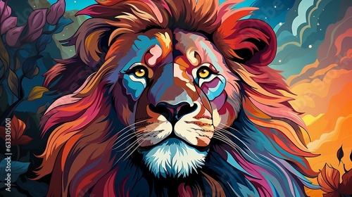 Colorful lion in pop art style vector illustration generative ai