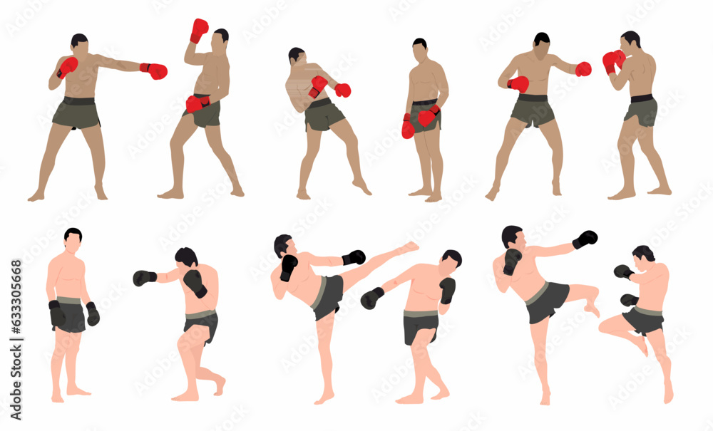 set of mixed martial art mma fighter. Muay thai, wrestling, jujitsu, kick boxing, taekwondo and boxing. Vector illustration set of mixed martial art mma fighter. Muay thai, wrestling, jujitsu, kick boxing, taekwondo and boxing. Vector illustration