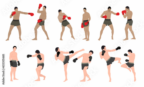 set of mixed martial art mma fighter. Muay thai, wrestling, jujitsu, kick boxing, taekwondo and boxing. Vector illustration