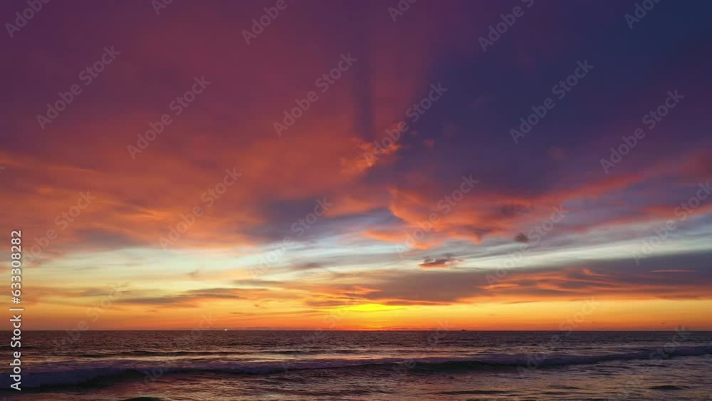 .Beautiful pink sky in sunset above the ocean..Scene of romantic ...