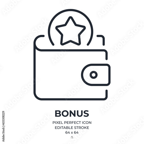 Wallet bonus editable stroke outline icon isolated on white background flat vector illustration. Pixel perfect. 64 x 64.
