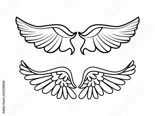 wing feathers,two wings vector illustration,a pair of wings decor,isolated on a white background