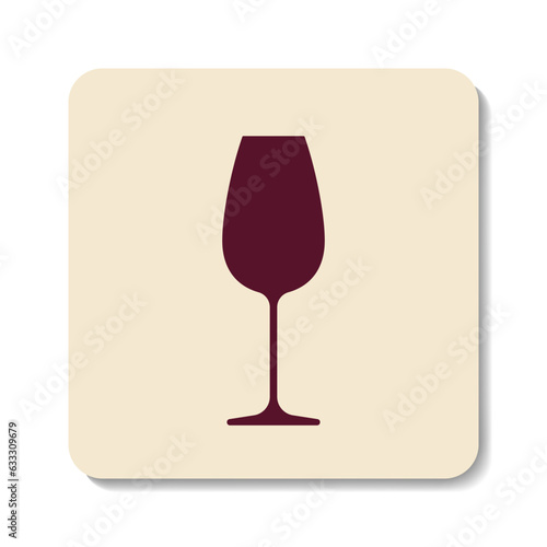 Glass of wine flat icon. Stylized red wine glass on beige background. Best for mobile apps, social media, highlights and web design.