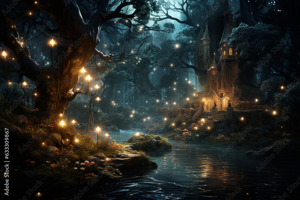 Enchanted Forest with Twinkling Lights