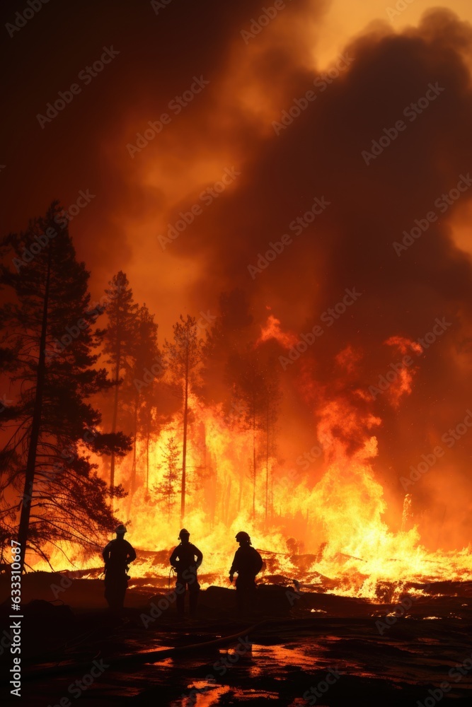 Firefighter in a forest on fire. Climate change. Social issues. Firefighter in a forest on fire. Climate change. Social issues.