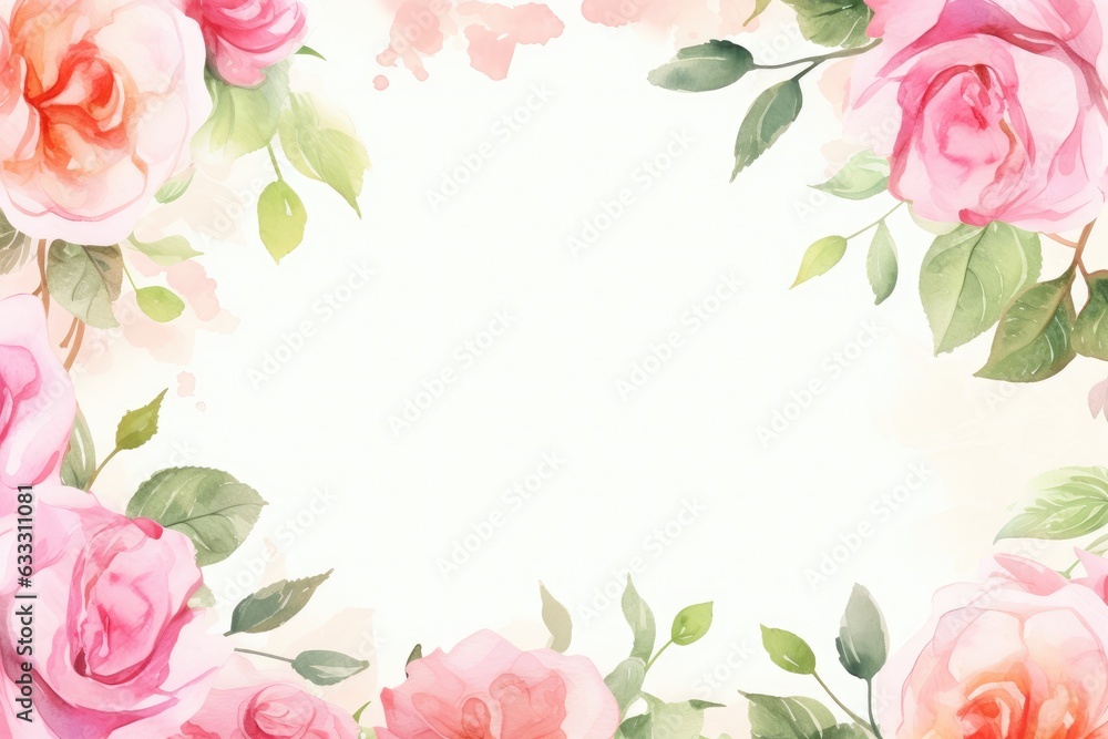 Watercolor rose frame, copy space Watercolor rose frame, copy space