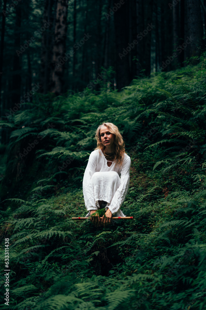 Russian fairy in jungle wields flute, blending magic with nature. Immerse in enchantment with nature Russian fairy in jungle wields flute, blending magic with nature. Immerse in enchantment with nature