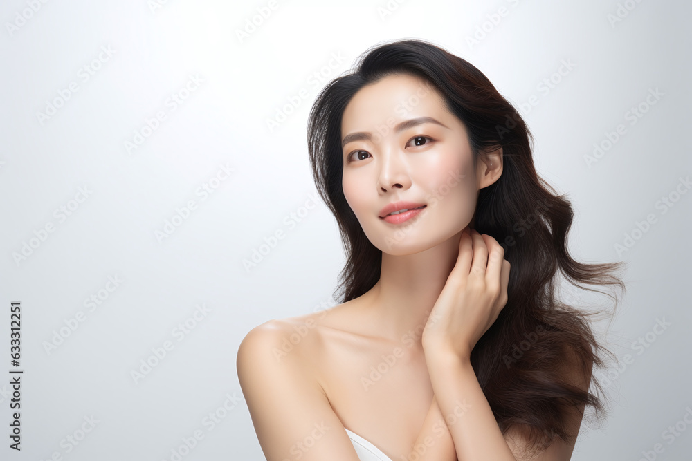 Asian Chinese woman face with smooth health skin for advertising design. Korean or Japanese Beautiful aging young looking woman, beauty health skincare and cosmetics advertisement commercial ad Asian Chinese woman face with smooth health skin for advertising design. Korean or Japanese Beautiful aging young looking woman, beauty health skincare and cosmetics advertisement commercial ad