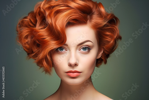 Portrait of a beautiful girl with red hair. Conceptual examples of haircuts from the catalog.
