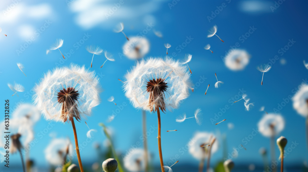 Dandelions spread seeds created with generative AI technology Dandelions spread seeds created with generative AI technology