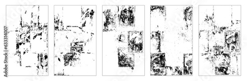 Overlay texture set. Different types of texture stamps damaged  paint  old  concrete and other. Subtle halftone vector texture overlay. Monochrome abstract splattered background. Dust Overlay Distress
