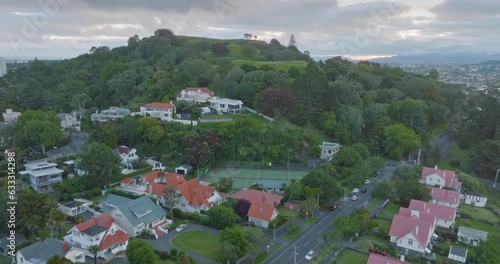 Aerial: Mt Eden and suburb of Newmarket,  Auckland, New Zealand photo
