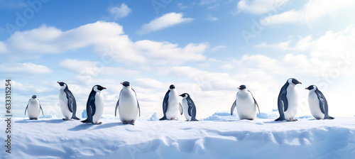 Emperor Penguins on the ice. north pole arctic with group penguins landscape