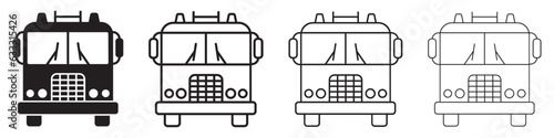 Set of fire engine truck icons. Firefighter vehicle, transport, fireman emergency rescue. Vector illustration.