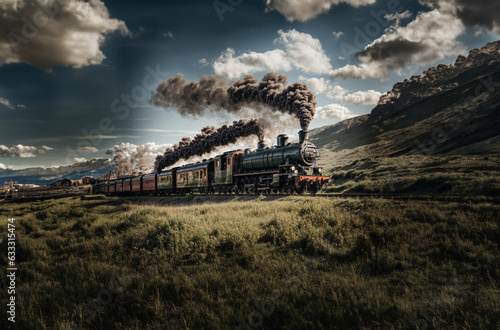 Vintage steam train passing by