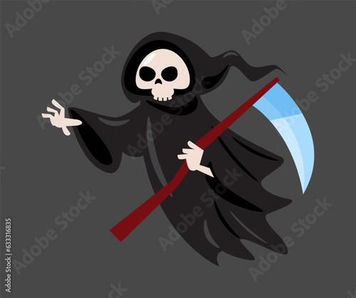 Grim reaper . Halloween cartoon characters . Vector .