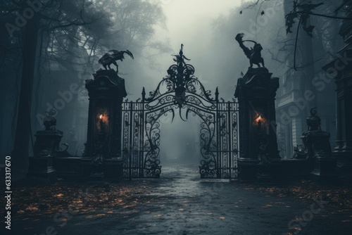 Fototapeta Gate with Halloween theme background