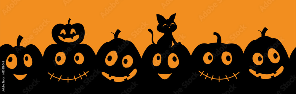 Fototapeta premium Fun hand drawn Halloween seamless pattern with pumpkins and decoration - great for textiles, banners, wallpapers, wrapping - vector design
