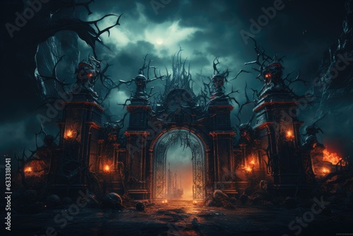 Fototapete Gate with Halloween theme background