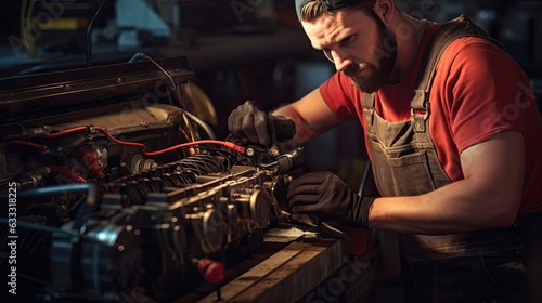 Auto repair specialist diligently fixing a broken radiator, safeguarding the engine's temperature control and contributing to the vehicle's reliable operation. Generated by AI.