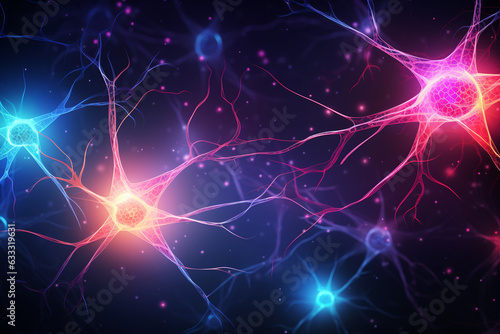 Neural network illustration with vibrant pathways, neuron 