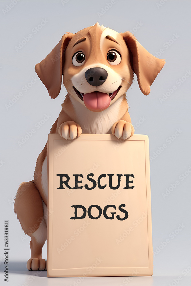 rescue puppy dog on solid colour background , digital art , 3d animated ...