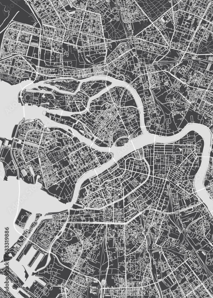 Obraz premium City map Saint Petersburg, monochrome detailed plan, vector illustration