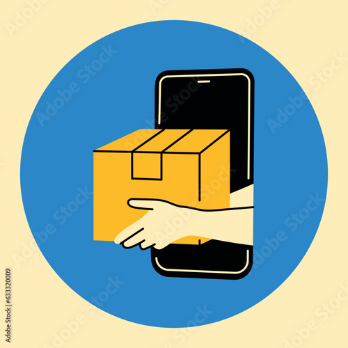 Online delivery box  color concept. Delivery service. Digital illustration for web page, mobile app, promo.