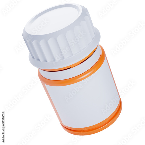 Plastic orange pill bottle with blank label. Isolated on a transparent background
