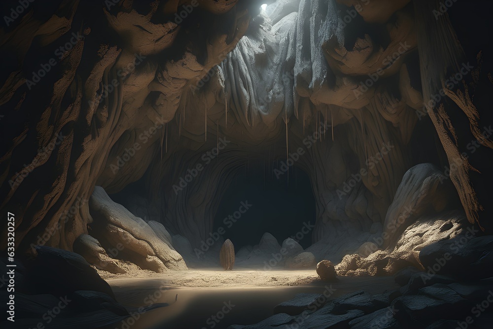Natural cave in dark landscape - obrazy, fototapety, plakaty 
