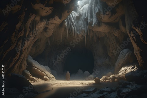 Leinwand Poster Natural cave in dark landscape