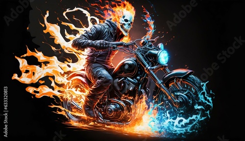 Canvastavla Ghost Rider with Flaming Motorcycle. Generative ai